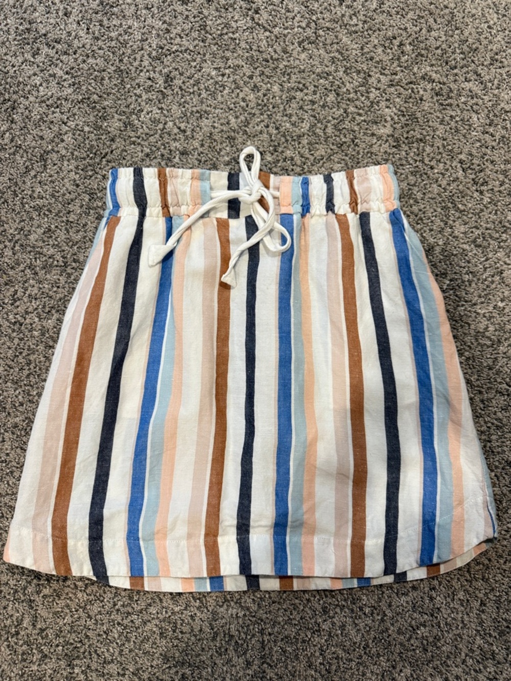 Striped Drawstring Mini Skirt in Blue, Brown, Cream